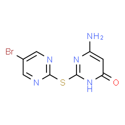ChemSpider 2D Image | 6-Amino-2-[(5-bromo-2-pyrimidinyl)sulfanyl]-4(3H)-pyrimidinone | C8H6BrN5OS