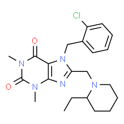 ChemSpider 2D Image | 7-(2-Chlorobenzyl)-8-[(2-ethyl-1-piperidinyl)methyl]-1,3-dimethyl-3,7-dihydro-1H-purine-2,6-dione | C22H28ClN5O2