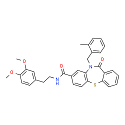 ChemSpider 2D Image | N-[2-(3,4-Dimethoxyphenyl)ethyl]-10-(2-methylbenzyl)-11-oxo-10,11-dihydrodibenzo[b,f][1,4]thiazepine-8-carboxamide | C32H30N2O4S