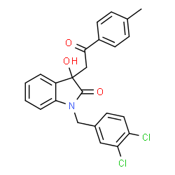 ChemSpider 2D Image | 1-(3,4-Dichlorobenzyl)-3-hydroxy-3-[2-(4-methylphenyl)-2-oxoethyl]-1,3-dihydro-2H-indol-2-one | C24H19Cl2NO3
