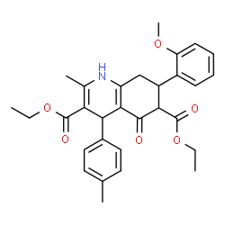 ChemSpider 2D Image | Diethyl 7-(2-methoxyphenyl)-2-methyl-4-(4-methylphenyl)-5-oxo-1,4,5,6,7,8-hexahydro-3,6-quinolinedicarboxylate | C30H33NO6