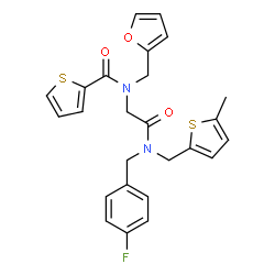 ChemSpider 2D Image | N-(2-{(4-Fluorobenzyl)[(5-methyl-2-thienyl)methyl]amino}-2-oxoethyl)-N-(2-furylmethyl)-2-thiophenecarboxamide | C25H23FN2O3S2