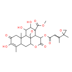 ChemSpider 2D Image | Methyl 3,11,12-trihydroxy-15-{[3-(2-methyl-2-oxiranyl)-2-butenoyl]oxy}-2,16-dioxo-13,20-epoxypicras-3-en-21-oate | C28H34O12