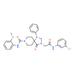 ChemSpider 2D Image | 3-{2-[(3-Chlorophenyl)amino]-2-oxoethyl}-N-(2-methoxyphenyl)-4-oxo-1-phenyl-1,3,8-triazaspiro[4.5]decane-8-carboxamide | C29H30ClN5O4