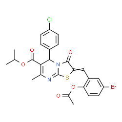 ChemSpider 2D Image | Isopropyl 2-(2-acetoxy-5-bromobenzylidene)-5-(4-chlorophenyl)-7-methyl-3-oxo-2,3-dihydro-5H-[1,3]thiazolo[3,2-a]pyrimidine-6-carboxylate | C26H22BrClN2O5S