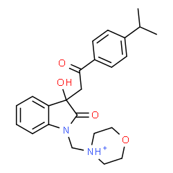 ChemSpider 2D Image | 4-({3-Hydroxy-3-[2-(4-isopropylphenyl)-2-oxoethyl]-2-oxo-2,3-dihydro-1H-indol-1-yl}methyl)morpholin-4-ium | C24H29N2O4
