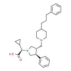 ChemSpider 2D Image | (2R)-Cyclopropyl[(3S,4S)-3-phenyl-4-{[4-(3-phenylpropyl)-1-piperidinyl]methyl}-1-pyrrolidinyl]acetic acid | C30H40N2O2