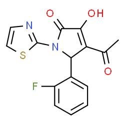ChemSpider 2D Image | 4-Acetyl-5-(2-fluorophenyl)-3-hydroxy-1-(1,3-thiazol-2-yl)-1,5-dihydro-2H-pyrrol-2-one | C15H11FN2O3S