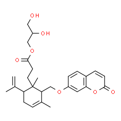 ChemSpider 2D Image | 2,3-Dihydroxypropyl 3-(6-isopropenyl-1,3-dimethyl-2-{[(2-oxo-2H-chromen-7-yl)oxy]methyl}-3-cyclohexen-1-yl)propanoate | C27H34O7