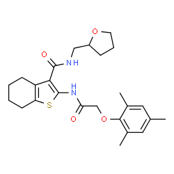 ChemSpider 2D Image | 2-{[(Mesityloxy)acetyl]amino}-N-(tetrahydro-2-furanylmethyl)-4,5,6,7-tetrahydro-1-benzothiophene-3-carboxamide | C25H32N2O4S