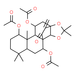 ChemSpider 2D Image | 5,9,9,16,16-Pentamethyl-18-methylene-19-oxo-15,17-dioxapentacyclo[11.4.2.0~1,14~.0~4,13~.0~5,10~]nonadecane-3,6,12-triyl triacetate | C29H40O9