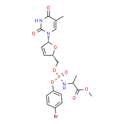 ChemSpider 2D Image | Methyl N-[(4-bromophenoxy){[(2S,5R)-5-(5-methyl-2,4-dioxo-3,4-dihydro-1(2H)-pyrimidinyl)-2,5-dihydro-2-furanyl]methoxy}phosphoryl]alaninate | C20H23BrN3O8P