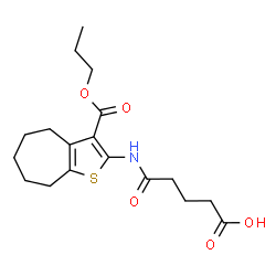 ChemSpider 2D Image | 5-Oxo-5-{[3-(propoxycarbonyl)-5,6,7,8-tetrahydro-4H-cyclohepta[b]thiophen-2-yl]amino}pentanoic acid | C18H25NO5S