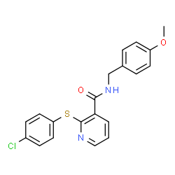 ChemSpider 2D Image | 2-[(4-Chlorophenyl)sulfanyl]-N-(4-methoxybenzyl)nicotinamide | C20H17ClN2O2S