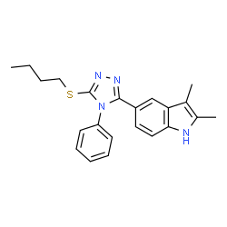 ChemSpider 2D Image | 5-[5-(Butylsulfanyl)-4-phenyl-4H-1,2,4-triazol-3-yl]-2,3-dimethyl-1H-indole | C22H24N4S