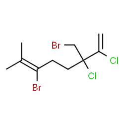 ChemSpider 2D Image | 6-Bromo-3-(bromomethyl)-2,3-dichloro-7-methyl-1,6-octadiene | C10H14Br2Cl2