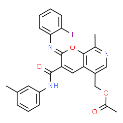ChemSpider 2D Image | {(2Z)-2-[(2-Iodophenyl)imino]-8-methyl-3-[(3-methylphenyl)carbamoyl]-2H-pyrano[2,3-c]pyridin-5-yl}methyl acetate | C26H22IN3O4