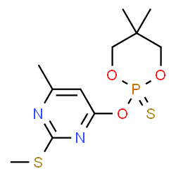 ChemSpider 2D Image | 5,5-dimethyl-2-(6-methyl-2-(methylsulfanyl)pyrimidin-4-yloxy)-1,3,2-dioxaphosphorinane-2-thione | C11H17N2O3PS2