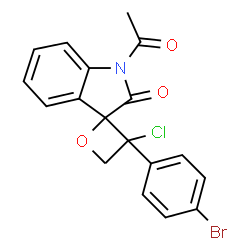 ChemSpider 2D Image | 1-Acetyl-3'-(4-bromophenyl)-3'-chlorospiro[indole-3,2'-oxetan]-2(1H)-one | C18H13BrClNO3
