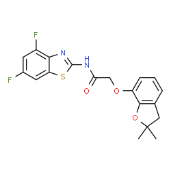 ChemSpider 2D Image | N-(4,6-Difluoro-1,3-benzothiazol-2-yl)-2-[(2,2-dimethyl-2,3-dihydro-1-benzofuran-7-yl)oxy]acetamide | C19H16F2N2O3S