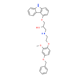ChemSpider 2D Image | 1-({2-[4-(Benzyloxy)-2-methoxyphenoxy]ethyl}amino)-3-(9H-carbazol-4-yloxy)-2-propanol | C31H32N2O5