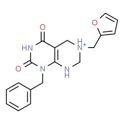 ChemSpider 2D Image | 8-Benzyl-3-(2-furylmethyl)-5,7-dioxo-1,2,3,4,5,6,7,8-octahydropyrimido[4,5-d]pyrimidin-3-ium | C18H19N4O3