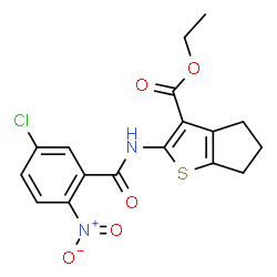 ChemSpider 2D Image | Ethyl 2-[(5-chloro-2-nitrobenzoyl)amino]-5,6-dihydro-4H-cyclopenta[b]thiophene-3-carboxylate | C17H15ClN2O5S
