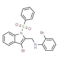 ChemSpider 2D Image | 2-Bromo-N-{[3-bromo-1-(phenylsulfonyl)-1H-indol-2-yl]methyl}aniline | C21H16Br2N2O2S