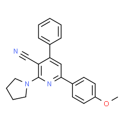 ChemSpider 2D Image | 6-(4-Methoxyphenyl)-4-phenyl-2-(1-pyrrolidinyl)nicotinonitrile | C23H21N3O