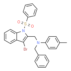 ChemSpider 2D Image | N-Benzyl-N-{[3-bromo-1-(phenylsulfonyl)-1H-indol-2-yl]methyl}-4-methylaniline | C29H25BrN2O2S