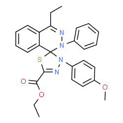 ChemSpider 2D Image | Ethyl 4-ethyl-3'-(4-methoxyphenyl)-2-phenyl-2H,3'H-spiro[phthalazine-1,2'-[1,3,4]thiadiazole]-5'-carboxylate | C27H26N4O3S