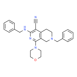ChemSpider 2D Image | 7-Benzyl-3-(benzylamino)-1-(4-morpholinyl)-5,6,7,8-tetrahydro-2,7-naphthyridine-4-carbonitrile | C27H29N5O