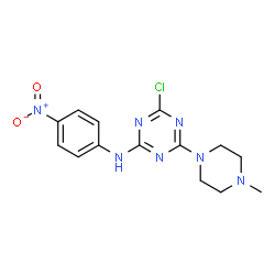 ChemSpider 2D Image | 4-Chloro-6-(4-methyl-1-piperazinyl)-N-(4-nitrophenyl)-1,3,5-triazin-2-amine | C14H16ClN7O2
