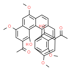 ChemSpider 2D Image | 1,1'-(1,16-Dihydroxy-4,6,11,13-tetramethoxy-2,15-hexahelicenediyl)diethanone | C34H28O8