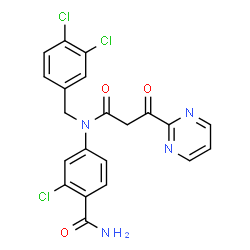 ChemSpider 2D Image | 2-Chloro-4-{(3,4-dichlorobenzyl)[3-oxo-3-(2-pyrimidinyl)propanoyl]amino}benzamide | C21H15Cl3N4O3