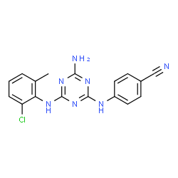 ChemSpider 2D Image | 4-({4-Amino-6-[(2-chloro-6-methylphenyl)amino]-1,3,5-triazin-2-yl}amino)benzonitrile | C17H14ClN7
