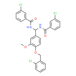 ChemSpider 2D Image | N,N'-({4-[(2-Chlorobenzyl)oxy]-3-methoxyphenyl}methylene)bis(3-chlorobenzamide) | C29H23Cl3N2O4
