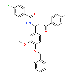 ChemSpider 2D Image | N,N'-({4-[(2-Chlorobenzyl)oxy]-3-methoxyphenyl}methylene)bis(4-chlorobenzamide) | C29H23Cl3N2O4
