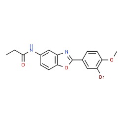 ChemSpider 2D Image | N-[2-(3-Bromo-4-methoxyphenyl)-1,3-benzoxazol-5-yl]propanamide | C17H15BrN2O3