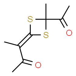 ChemSpider 2D Image | 3-(4-Acetyl-4-methyl-1,3-dithietan-2-ylidene)-2-butanone | C9H12O2S2