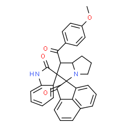 ChemSpider 2D Image | 1'-(4-Methoxybenzoyl)-5',6',7',7a'-tetrahydro-1'H,2H-dispiro[acenaphthylene-1,3'-pyrrolizine-2',3''-indole]-2,2''(1''H)-dione | C33H26N2O4