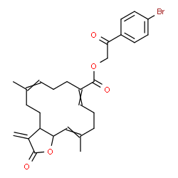 ChemSpider 2D Image | 2-(4-Bromophenyl)-2-oxoethyl 6,14-dimethyl-3-methylene-2-oxo-2,3,3a,4,5,8,9,12,13,15a-decahydrocyclotetradeca[b]furan-10-carboxylate | C28H31BrO5