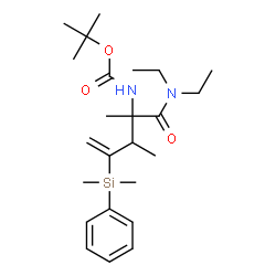 ChemSpider 2D Image | 2-Methyl-2-propanyl {1-(diethylamino)-4-[dimethyl(phenyl)silyl]-2,3-dimethyl-1-oxo-4-penten-2-yl}carbamate | C24H40N2O3Si