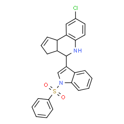 ChemSpider 2D Image | 8-Chloro-4-[1-(phenylsulfonyl)-1H-indol-3-yl]-3a,4,5,9b-tetrahydro-3H-cyclopenta[c]quinoline | C26H21ClN2O2S