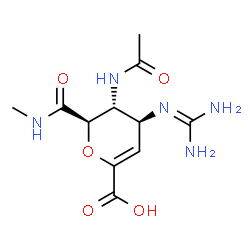 ChemSpider 2D Image | (2R,3R,4S)-3-Acetamido-4-[(diaminomethylene)amino]-2-(methylcarbamoyl)-3,4-dihydro-2H-pyran-6-carboxylic acid | C11H17N5O5