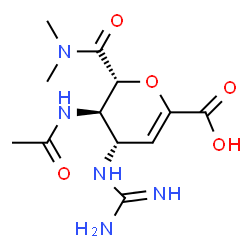 ChemSpider 2D Image | (2R,3R,4S)-3-Acetamido-4-carbamimidamido-2-(dimethylcarbamoyl)-3,4-dihydro-2H-pyran-6-carboxylic acid | C12H19N5O5