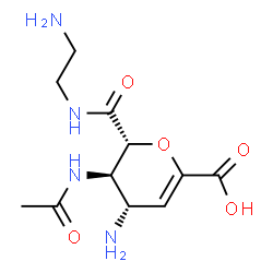 ChemSpider 2D Image | (2R,3R,4S)-3-Acetamido-4-amino-2-[(2-aminoethyl)carbamoyl]-3,4-dihydro-2H-pyran-6-carboxylic acid | C11H18N4O5