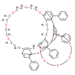 ChemSpider 2D Image | 22,30,53,61-Tetraphenyl-3,6,9,12,15,18,26,34,37,40,43,46,49,57-tetradecaoxaheptacyclo[30.30.1.1~20,51~.0~2,59~.0~19,24~.0~28,33~.0~50,55~]tetrahexaconta-1,19,21,23,28,30,32,50,52,54,59,61-dodecaene | C74H80O14