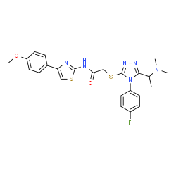 ChemSpider 2D Image | 2-({5-[1-(Dimethylamino)ethyl]-4-(4-fluorophenyl)-4H-1,2,4-triazol-3-yl}sulfanyl)-N-[4-(4-methoxyphenyl)-1,3-thiazol-2-yl]acetamide | C24H25FN6O2S2