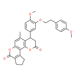 ChemSpider 2D Image | 4-{4-Methoxy-3-[2-(4-methoxyphenyl)ethoxy]phenyl}-5-methyl-3,4,10,11-tetrahydro-2H-cyclopenta[c]pyrano[2,3-f]chromene-2,8(9H)-dione | C32H30O7